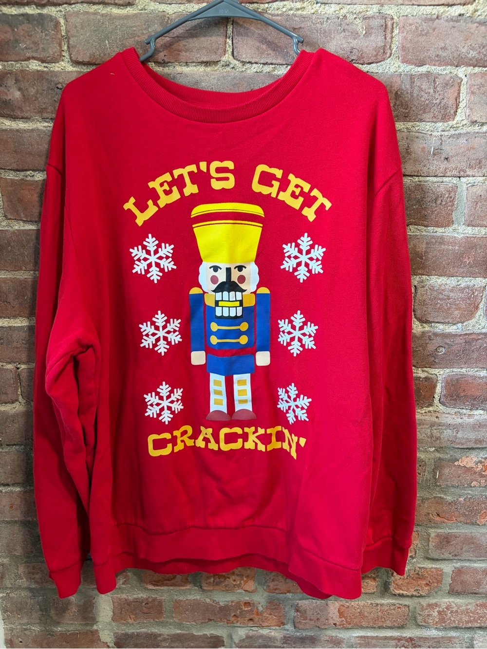 Red Holiday Nutcracker Sweatshirt - "Let's Get Crackin'" size 2XL